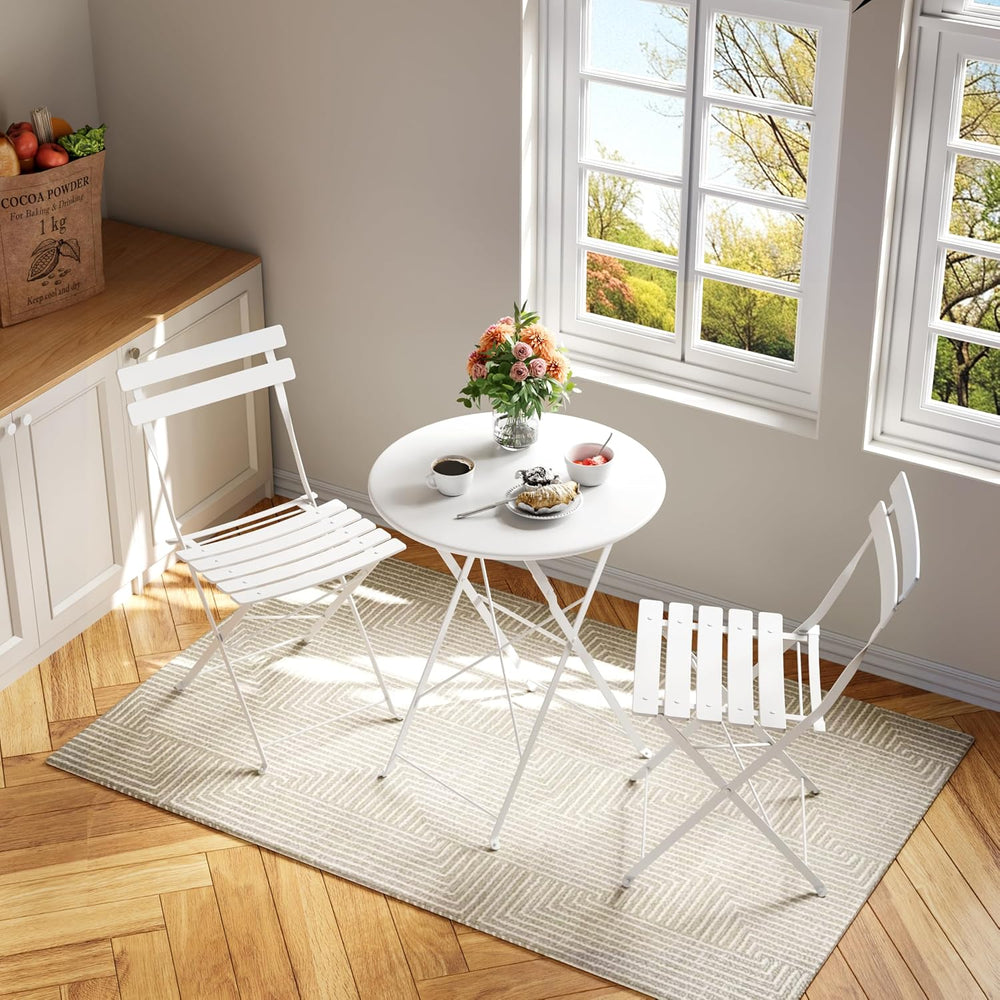 Bistro Table and Chairs Set of 2, 3 Piece Folding Patio Bistro Set, White