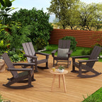 WestinTrends Ashore Patio Rocking Chairs Set of 2, All Weather Poly Lumber Plank Adirondack Rocker Chair, Modern Farmhouse Outdoor Rocking Chairs for Porch Garden Backyard and Indoor, Dark Brown