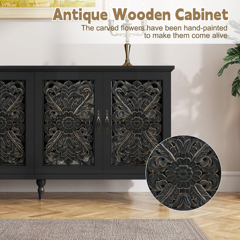 ARTPOWER 61.8" Hollow Carved Accent Cabinet with 4 Doors for Living Room