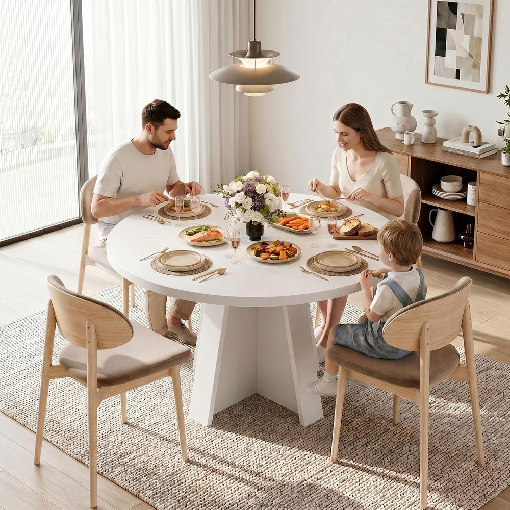 iPormis 47-Inch Round Dining Table for 4-6 People, Modern Wooden Kitchen Tabl...