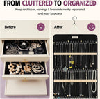 Hanging Jewelry Organizer 34.7 x 17.2 inches XL Size with Clear Pockets & Hooks – Double-Sided Necklace, Earrings & Rings Storage Holder – Space-Saving Closet Organizer for Women