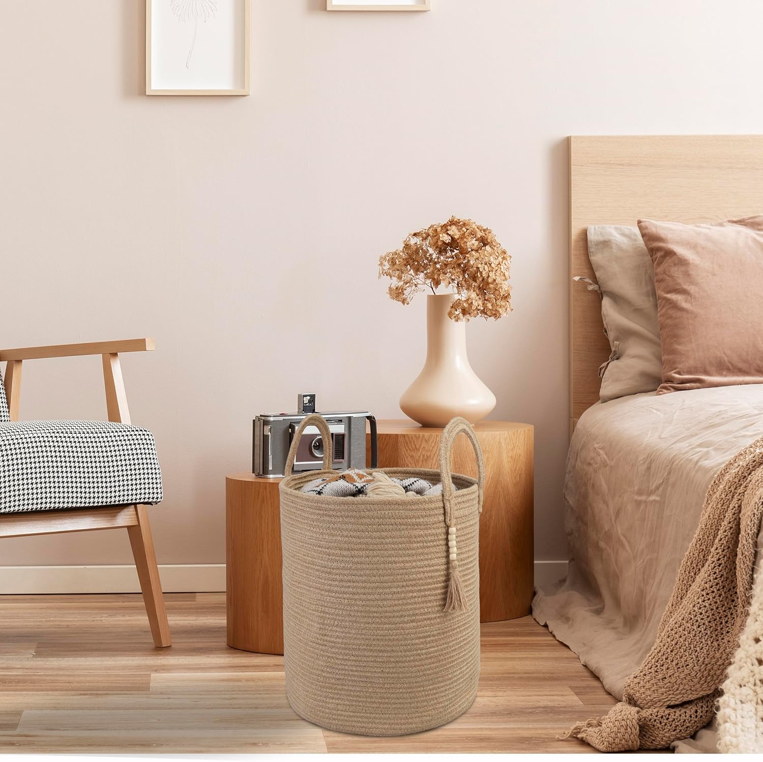 XUANGUO Rope Laundry Basket Laundry Hamper for Clothes Jute | Baby Nursery Hamper Bin and Woven Storage Basket for Living Room Bedroom Boho Tall Rope Baskets Blankets Toys Pillows Towels