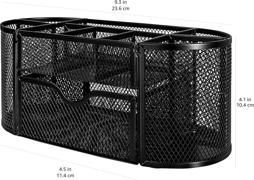 Amazon Basics Pen Holder and Desk Organizer, Office Caddy Storage, Black, ‎9.25" x 4.53" x 3.94"