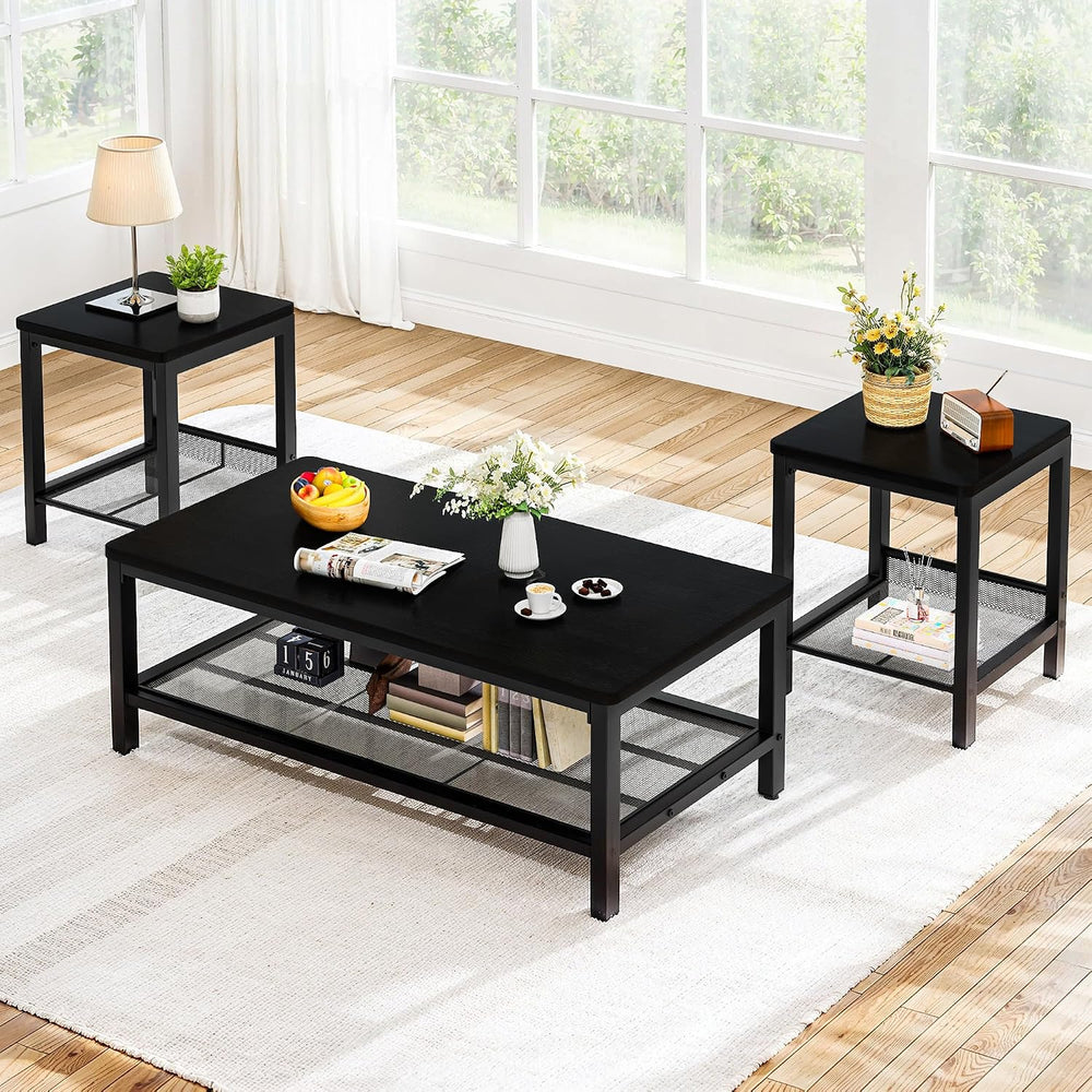 Recaceik 3-Piece Living Room Coffee Table Set, Industrial Coffee Table with 2...