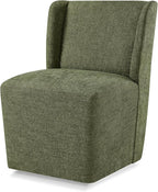 Upholstered Dining Chair with Casters Wingback Modern Side Armless Deskchair with Rollers for Diningroom Bedroom Livingroom Reading Room,Green,1 Box