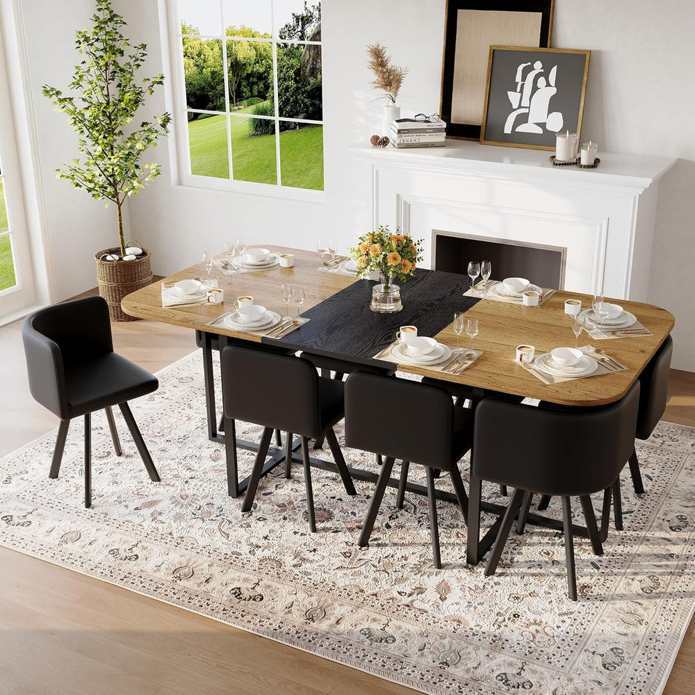 Dining Table Set for 8, 79" Large Dining Room Table Set for 8, Modern Fa...