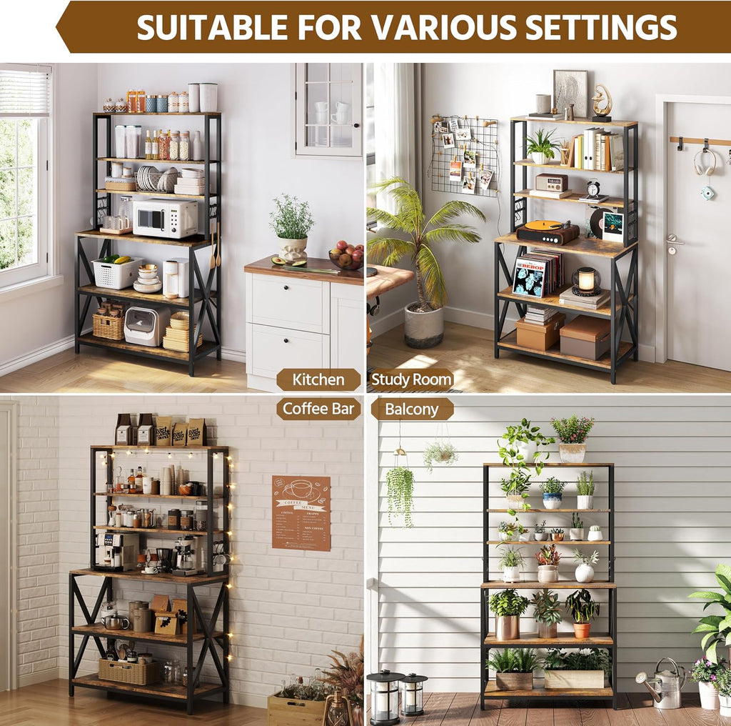 Yaheetech 6-Tier Bakers Rack,31.5“Coffee Bar,Microwave Stand,Rustic Brown | Farmhouse Microwave Oven Stand Cabinet for Small Spaces, Corner Organizer Storage Shelf for Spices and Pots