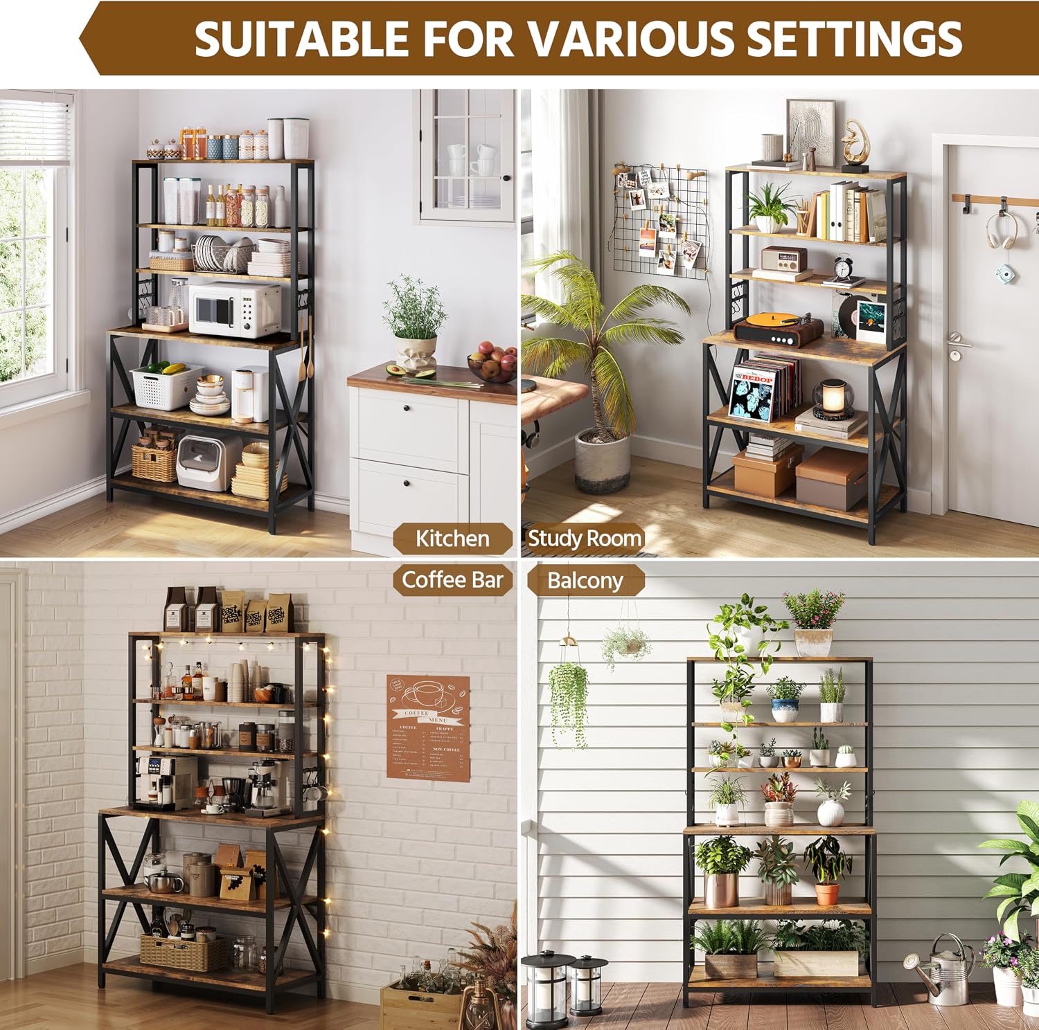 Yaheetech 6-Tier Bakers Rack,31.5“Coffee Bar,Microwave Stand,Rustic Brown | Farmhouse Microwave Oven Stand Cabinet for Small Spaces, Corner Organizer Storage Shelf for Spices and Pots