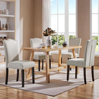 Yaheetech Dining Chairs Set of 4 Modern Kitchen Chairs with Fabric Upholstered Seat and Solid Wood Legs for Home Kitchen, Beige