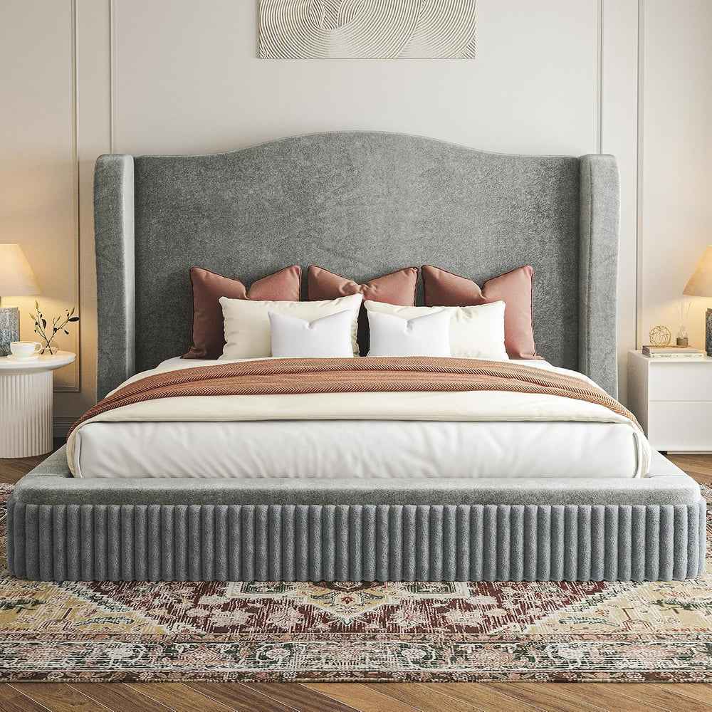 Homkdom 49" Cloud Bed Frame King Size with Tall Wingback Headboard
