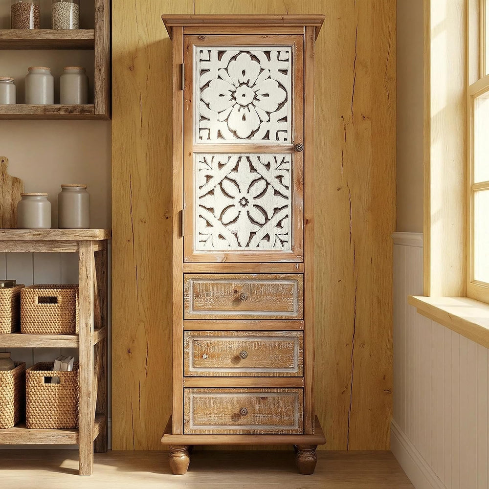 KTART 54''Tall Kitchen Pantry Cupboard Storage Cabine,Narrow Accent C...