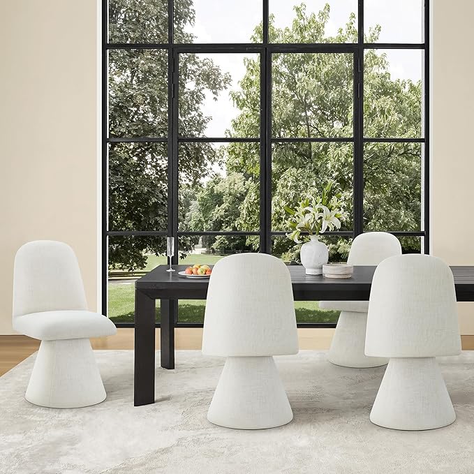 Swivel Dining Chairs Set of 4, Modern Upholstered Dining Chair Mid Century Kitchen Chairs with Wave Shaped High Back, 360 Degree Rotating Vanity Chair for Dining Room, Bedroom, Farmhouse, Beige