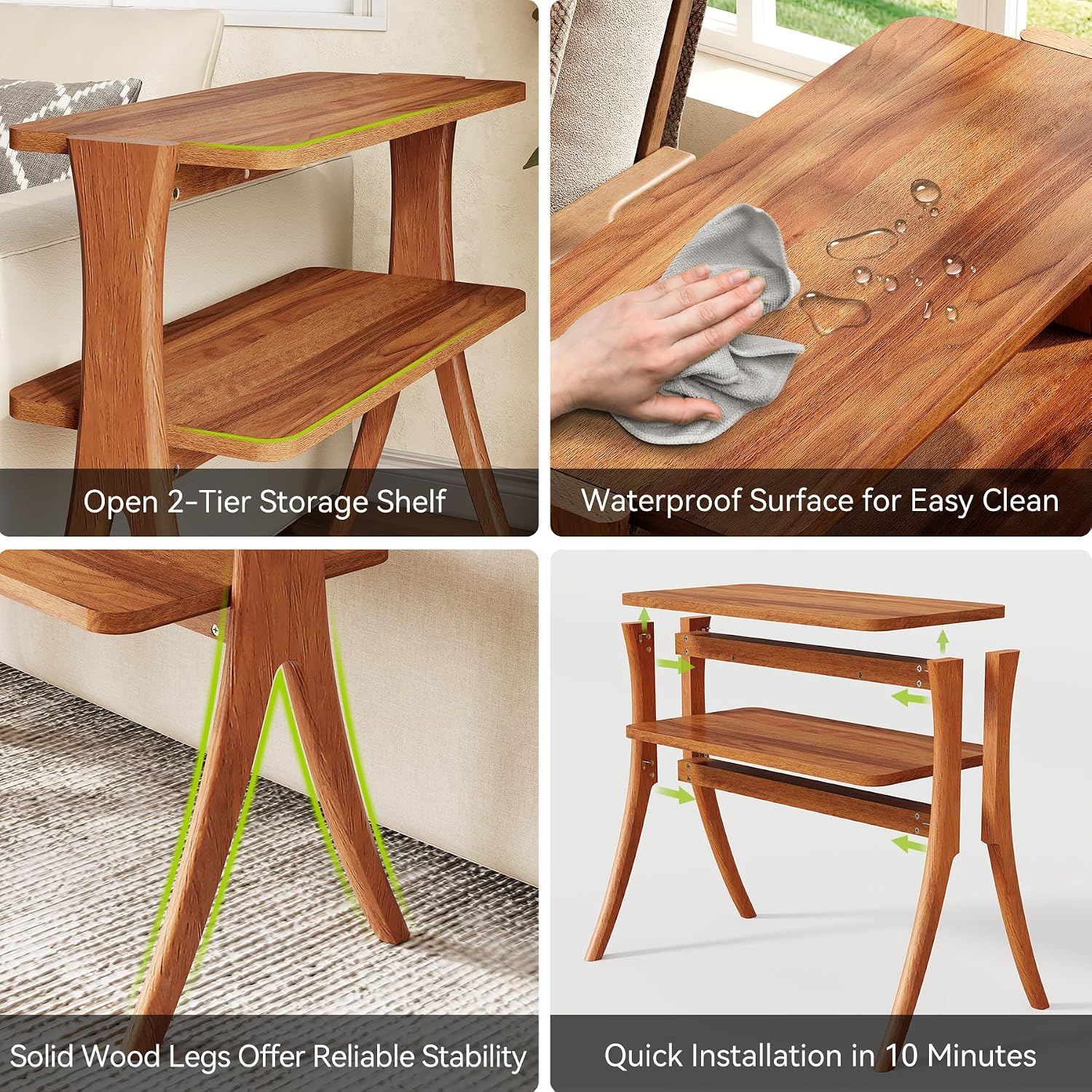 LITTLE TREE Narrow Side Table, 2-Tier Farmhouse End Table with Solid Wood Legs, Small Side Table, Space-Saver for Living Room, Bedroom, Entryway (Walnut)