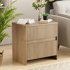 Fluted Nightstand, 23" Wood Bedside Table with 2 Storage Drawers, Oak Modern Night Stand for Bedroom, Office, Oak