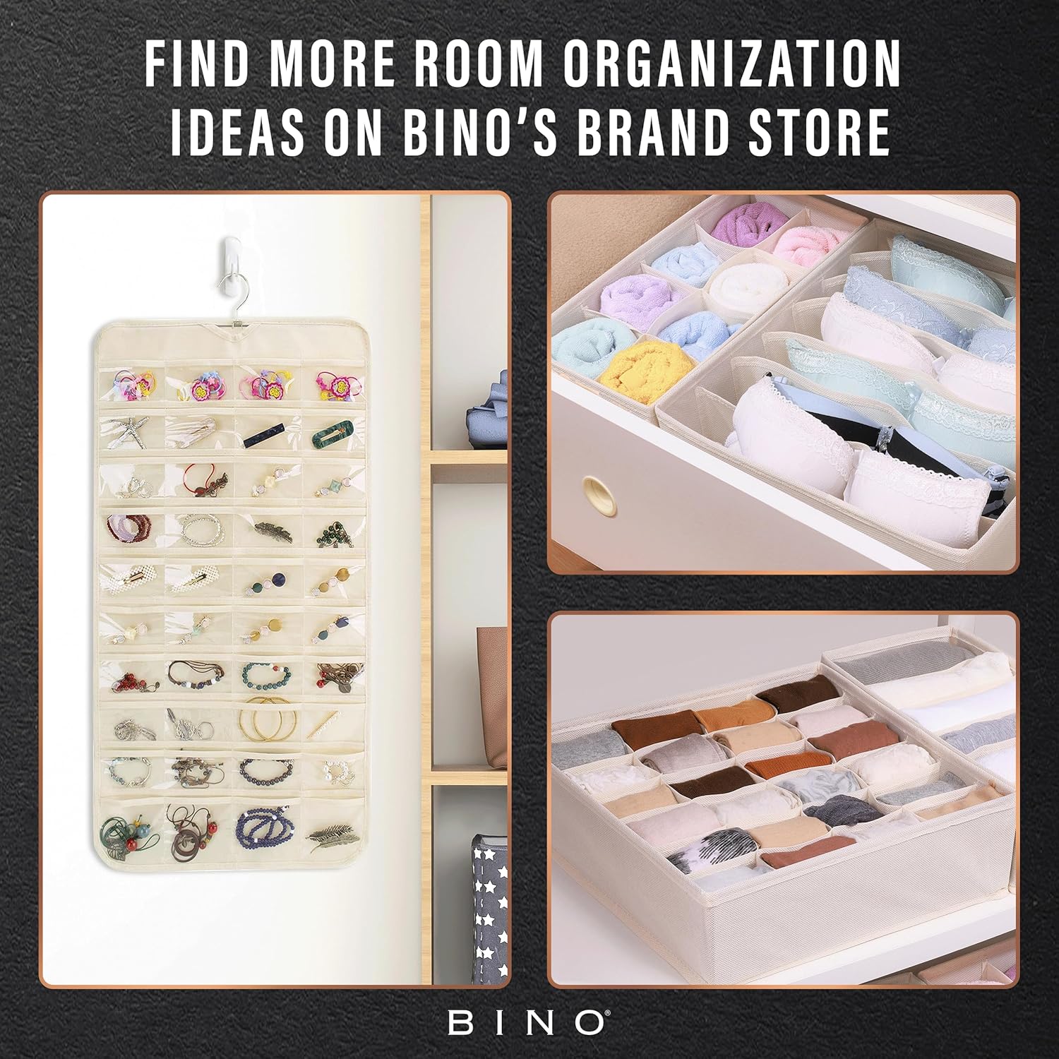BINO 10-Shelf Shoe Closet Organizer - Beige | Closet Hanging Organizer | Hanging Shoe Rack Storage & Organizer for Bedroom | Hanging Shelves | Portable Closets for Hanging Shoes | Room Essentials