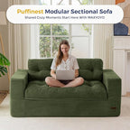 MAXYOYO 63" Loveseat Sofa Couch for Small Spaces, Upholstered Boneless Cloud Couch for Apartment Bedroom, 2-Seater Love Seat Floor Modern Sofa with Pillows, No Assembly Required, Dark Green