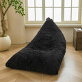 XeGe Fluffy Kids Stuffed Animal Storage Bean Bag Cover (No Filler), Plush Fuzzy Faux Fur Beanbag Organizer with Handle for Teens Girls Adults, Shaggy Furry Plush Toys Holder Floor Lounger Chair, Black