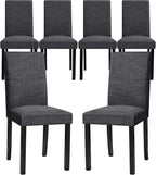CHUN YI Upholstered Dining Chairs Set of 6, Fabric Dining Room Chairs with Solid Wood Legs, Modern Parson Chairs for Kitchen, Restaurant, Hotel, Dark Gray