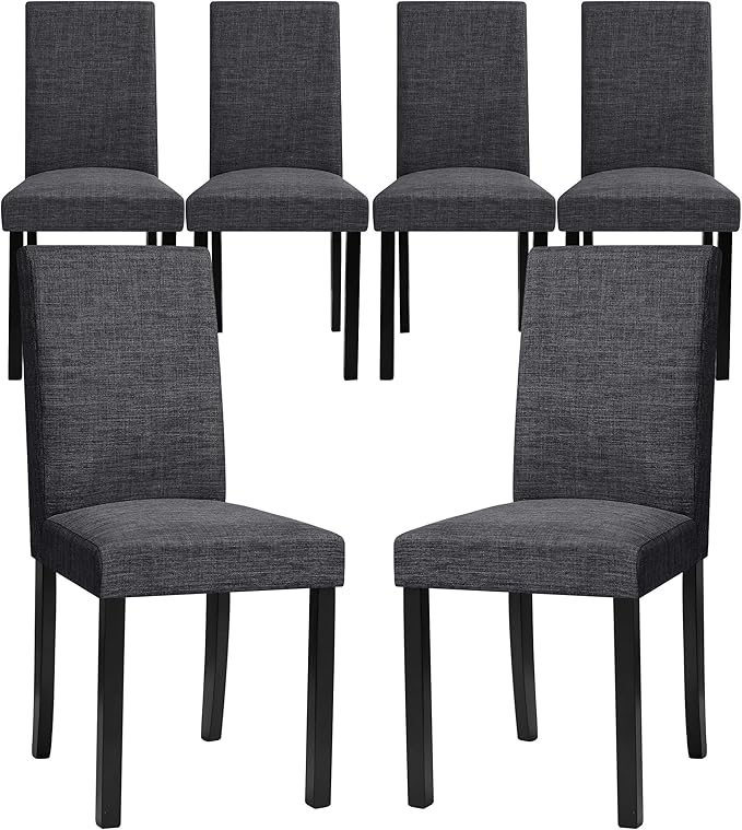 CHUN YI Upholstered Dining Chairs Set of 6, Fabric Dining Room Chairs with Solid Wood Legs, Modern Parson Chairs for Kitchen, Restaurant, Hotel, Dark Gray