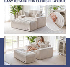 MAXYOYO Sectional Sofa Couch and Chaise Lounge, L Shaped Modern Cloud Couch with Ottoman, Comfy Sofa with Layered Cushion, Tufted Upholstered Sleeper Chair for Living Room, No Assembly Required, Beige