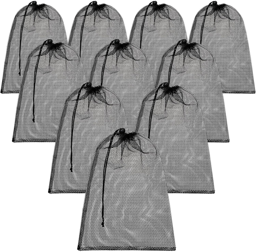TecUnite 10 Pcs Mesh Bags Drawstring Laundry Bags Large Nylon Mesh Gift Dishwasher Bag with Sliding Drawstring for Kitchen Jewelry Gifts Wedding Favor Home(24 x 36 Inch,Black)