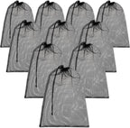 TecUnite 10 Pcs Mesh Bags Drawstring Laundry Bags Large Nylon Mesh Gift Dishwasher Bag with Sliding Drawstring for Kitchen Jewelry Gifts Wedding Favor Home(24 x 36 Inch,Black)