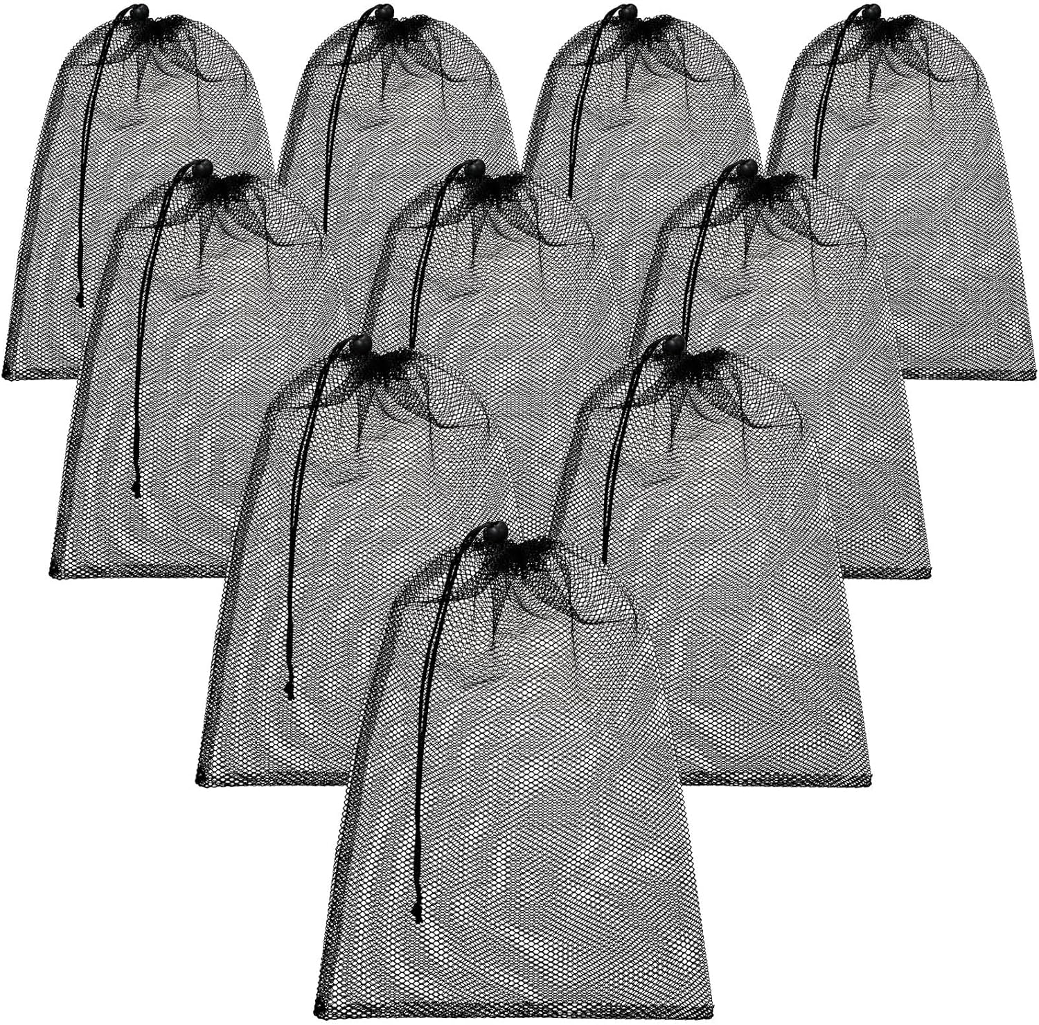 TecUnite 10 Pcs Mesh Bags Drawstring Laundry Bags Large Nylon Mesh Gift Dishwasher Bag with Sliding Drawstring for Kitchen Jewelry Gifts Wedding Favor Home(24 x 36 Inch,Black)