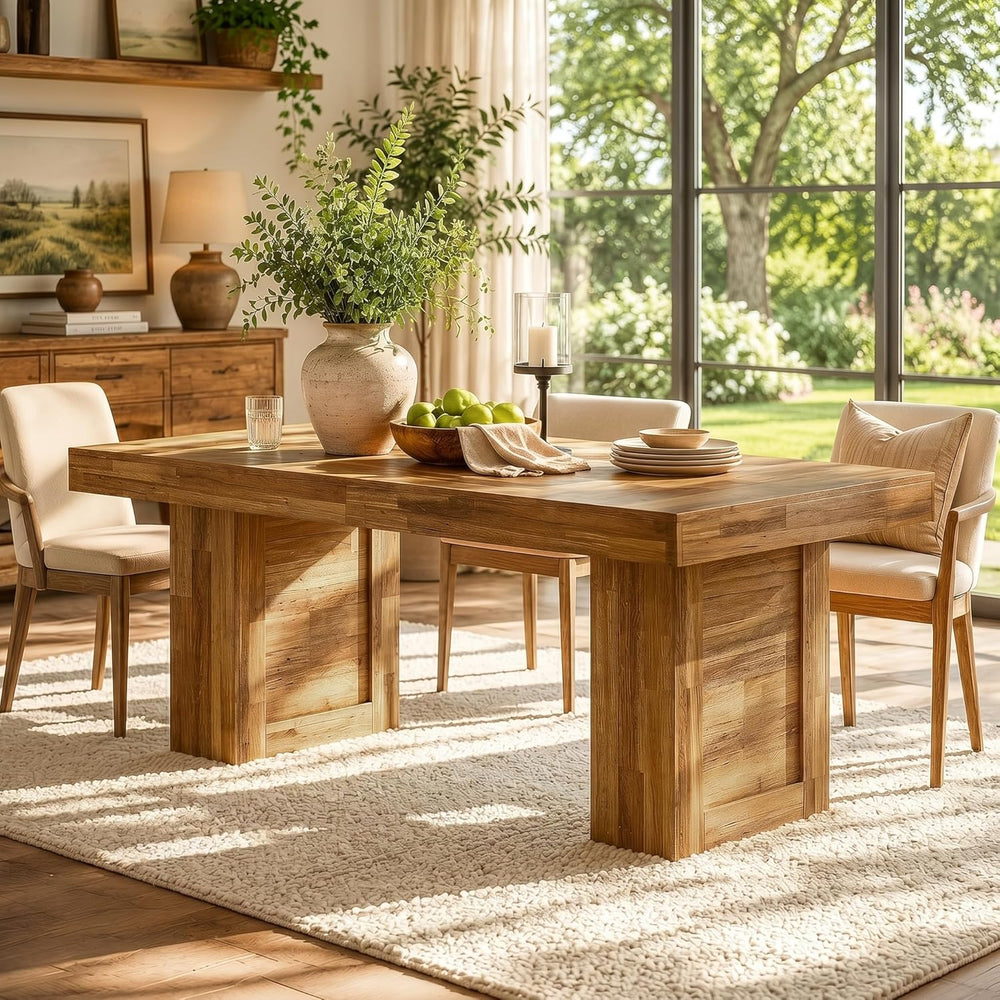 Tribesigns 63'' Farmhouse Dining Table for 6, Rectangle Wooden Kitche...