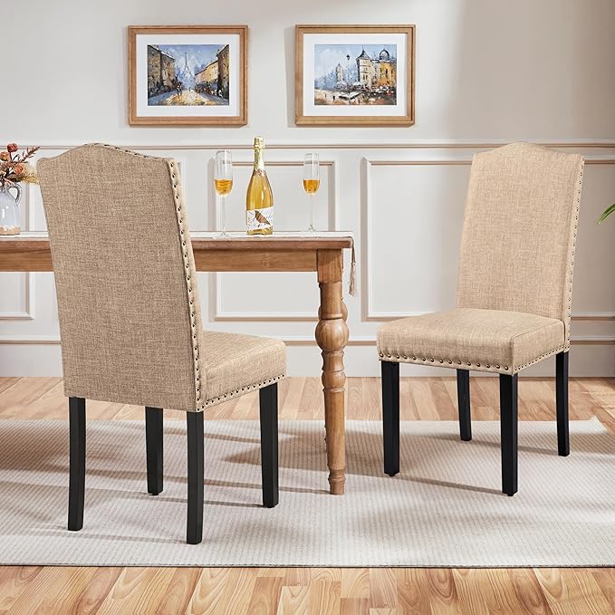 Yaheetech Upholstered Dining Chairs Set of 2, Modern Kitchen Chairs with Nail...