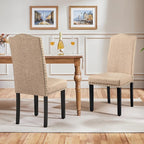 Yaheetech Upholstered Dining Chairs Set of 2, Modern Kitchen Chairs with Nailhead Trims and Solid Wood Legs for Dining Room, Living Room, Restaurant, Fabric Armless Design, Khaki