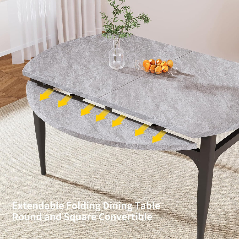 HIPIHOM 7-Piece Extendable Dining Table Set for 4–6, Square to Round Folding ...