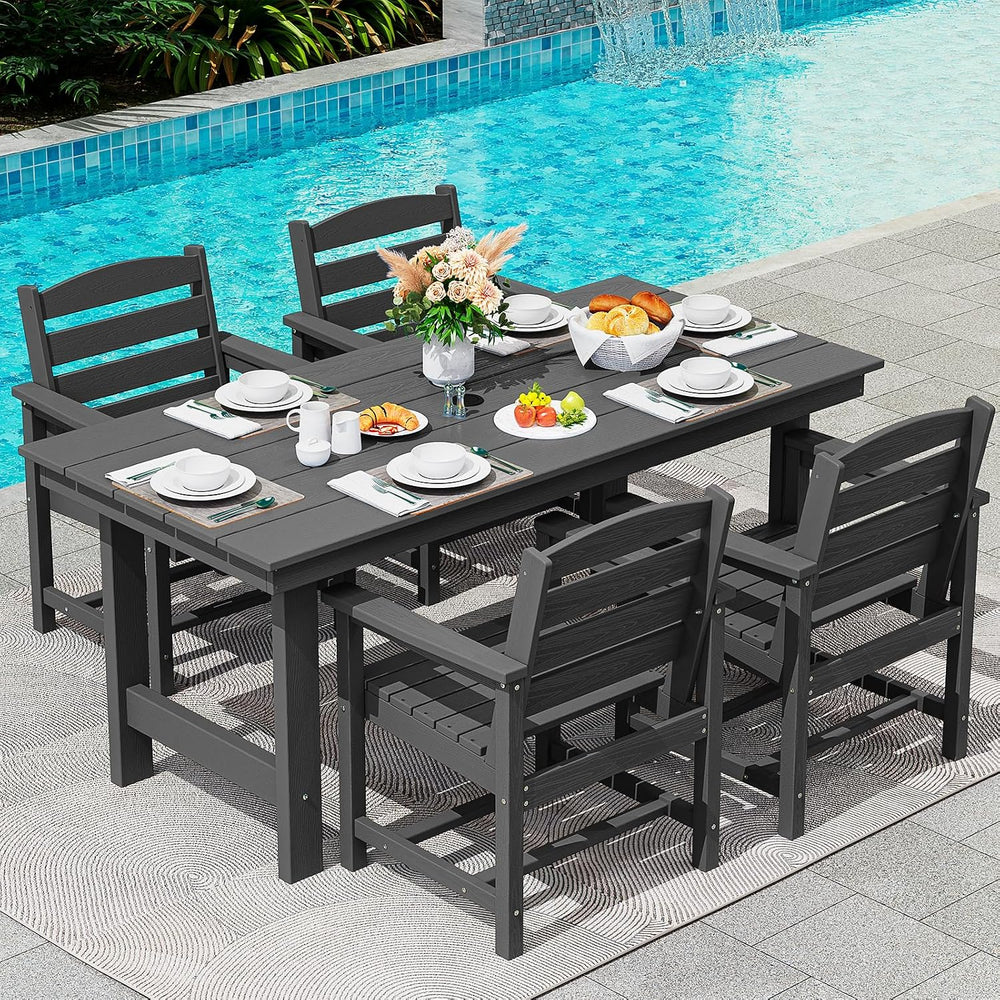 SERWALL 5 Pcs HDPE Patio Dining Set, Outdoor Dining Set for 4, Black
