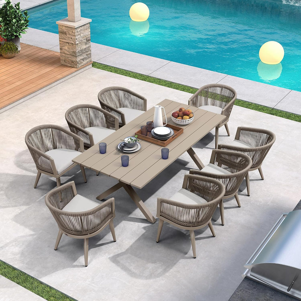 PURPLE LEAF Patio Dining Set for 8 with Cushions Champagne with Cover