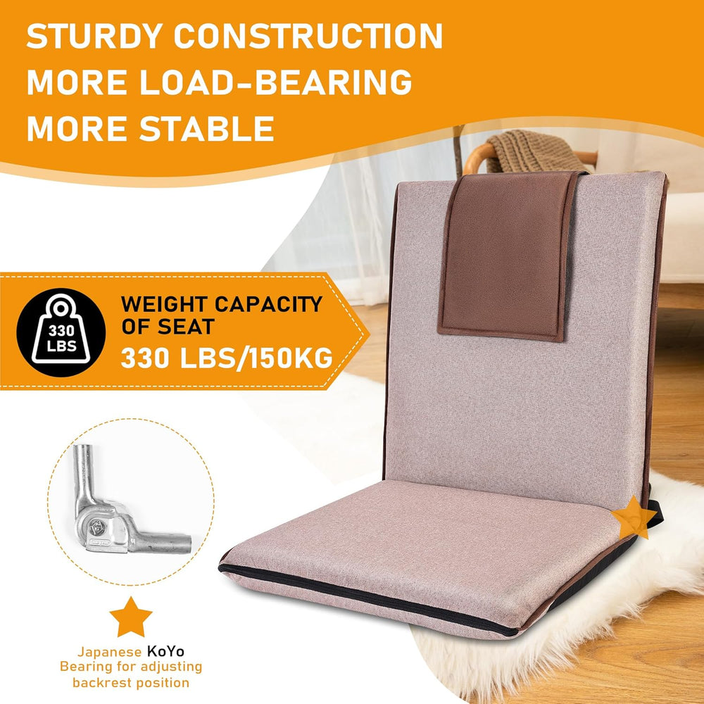 Adjustable Floor Chair with Back Support Foldable Meditation Seat, Coffee | 1...