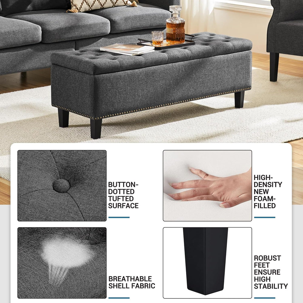 Yaheetech 49in Square Storage Ottoman Coffee Table with Nailhead, Dark Gray |...