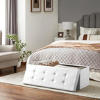 SONGMICS MAZIE Collection - 43 Inches Storage Ottoman Bench with Flipping Lid, Storage Chest with Iron Frame Support, Load 660 lb, for Living Room, Bedroom, Synthetic Leather, White ULSF75WT