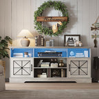 Farmhouse TV Stand for 65/60/55 Inch Tvs, Rustic Entertainment Center with LED Lights and Power Outlets, Modern Media Console Table, Wood Television Furniture for Living Room, Bedroom, Grey