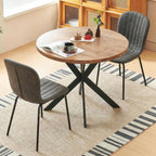 37 Inch Round Dining Table Set for 4, Modern Small Circle Kitchen Coffee Set for Apartment Living Room Office, Save Space(1 Wooden Table + 2 Grey PU Leather Chairs)