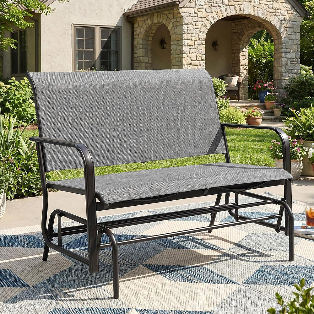 Shintenchi 2-Person Outdoor Glider Bench with Breathable Fabric, Steel Frame ...