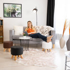 Relaxdays Faux Leather Padded Stool with 4 Wooden Legs Flat Footstool Round Decorative Stool H x D 30 x 30 cm White