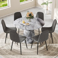 Round Dining Table Set for 6, 45" Modern Faux Marble Kitchen Table and Upholstered Chairs, 7 Piece Circle Dinner Set for Dining Room, Kitchen (Marble Gray Set)