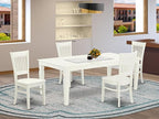 East West Furniture LGVA5-LWH-W 5 Piece Dining Set Includes a Rectangle Dining Room Table with Butterfly Leaf and 4 Kitchen Chairs, 42x84 Inch, Linen White