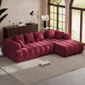 111" Modern Boneless Couch, Chenille Modular Cloud Couch for Living Room, Deep Seat Sectional Sofa with Chaise Lounge, No Assembly Required, Red