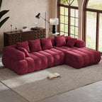 111" Modern Boneless Couch, Chenille Modular Cloud Couch for Living Room, Deep Seat Sectional Sofa with Chaise Lounge, No Assembly Required, Red