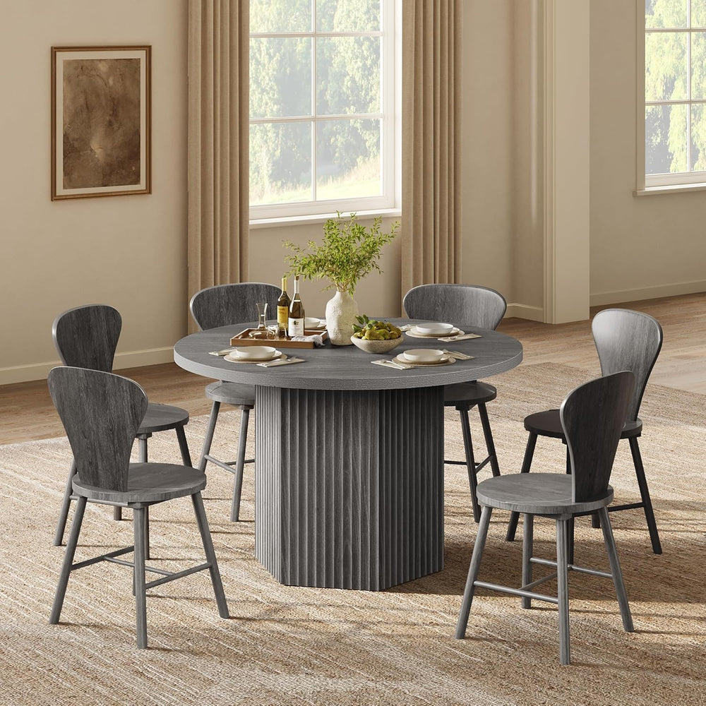 SICOTAS Round Dining Table for 4 6 People 47" Fluted Kitchen Dinner Tabl...