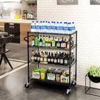 Finnhomy 4 Tier Heavy Duty Commercial Grade Rolling Cart with Handle Bar, Metal Wire Utility Cart with Wheels, Service Trolley on Wheels, Shelf Size 18" D x 36" W, NSF, Black