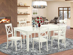 East West Furniture LGBO7-LWH-W 7 Piece Kitchen Table Set Consist of a Rectangle Dining Table with Butterfly Leaf and 6 Dining Room Chairs, 42x84 Inch, Linen White