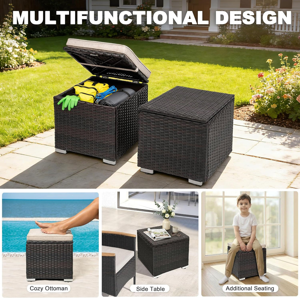 NUU GARDEN Outdoor 2 Piece Outdoor Patio Ottoman, All Weather Rattan Wicker O...