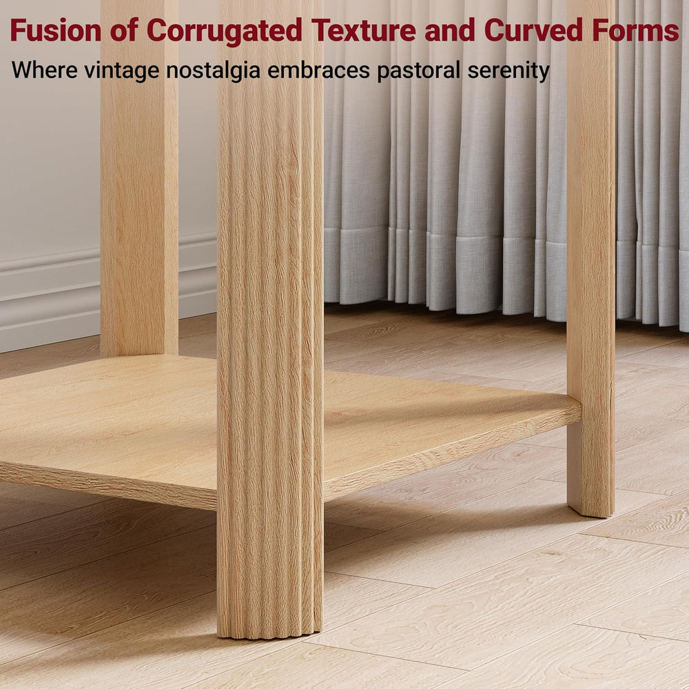 2Pcs 2 Tier End Table with Vertical Wave Grain Legs, 22.1'' Boho Squa...
