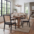 Black Dining Chairs Set of 4, Rattan Kitchen Chairs with Cane Back Upholstered Linen Fabric Chairs Comfy Side Chair for Living Room/Restaurant